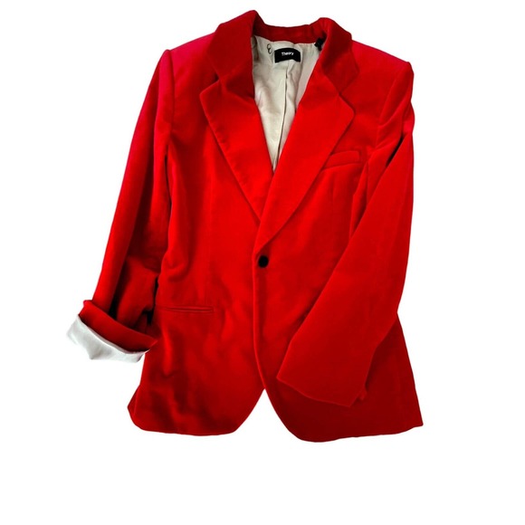 THEORY Suit 2 Pc Red Velvet Coat Pants New Silk Lining Size 8 Holiday Career - Picture 1 of 15